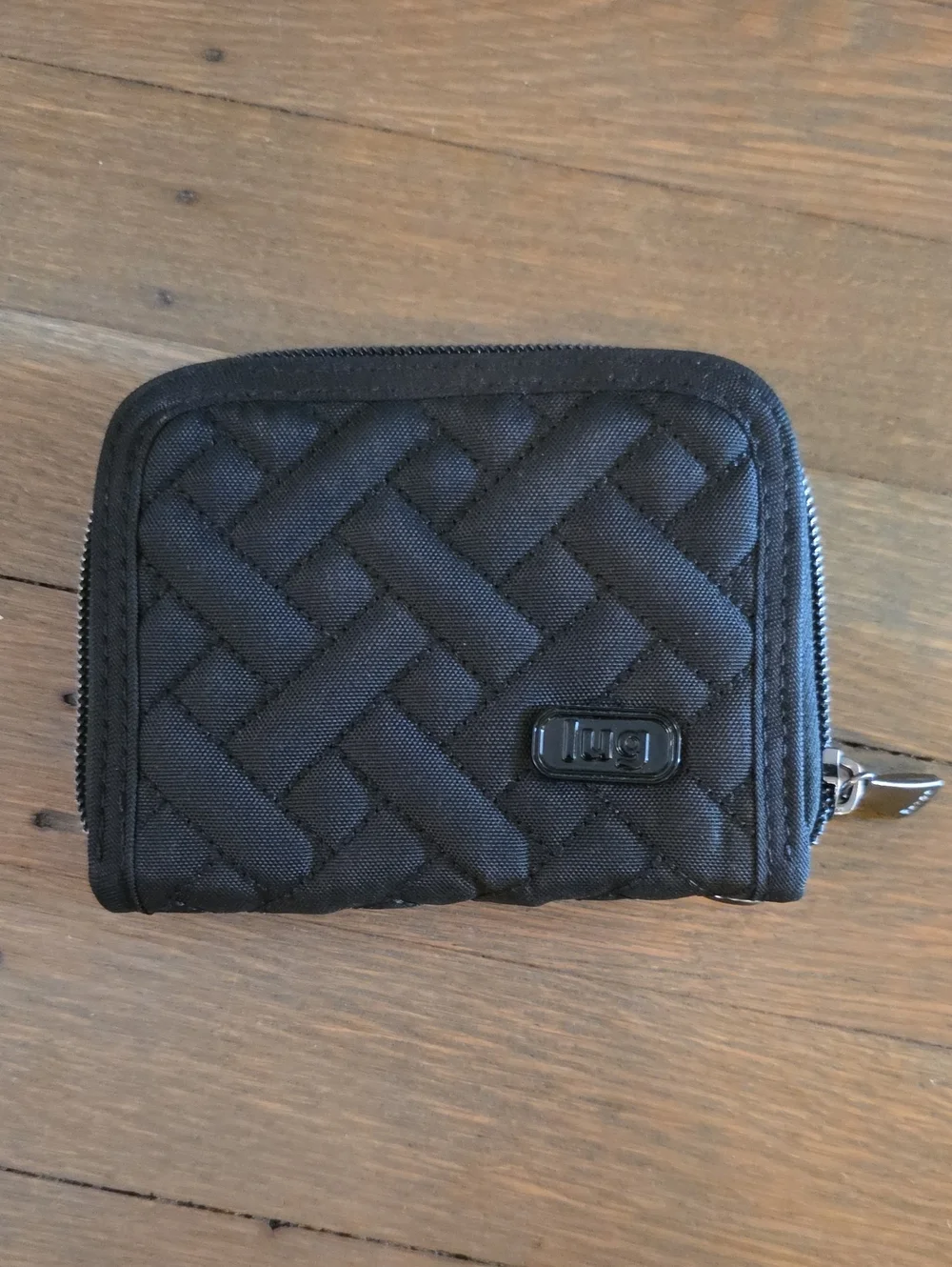 lug Black Mini Handspring RFID Quilted Zip Wallet with Logo Plaque